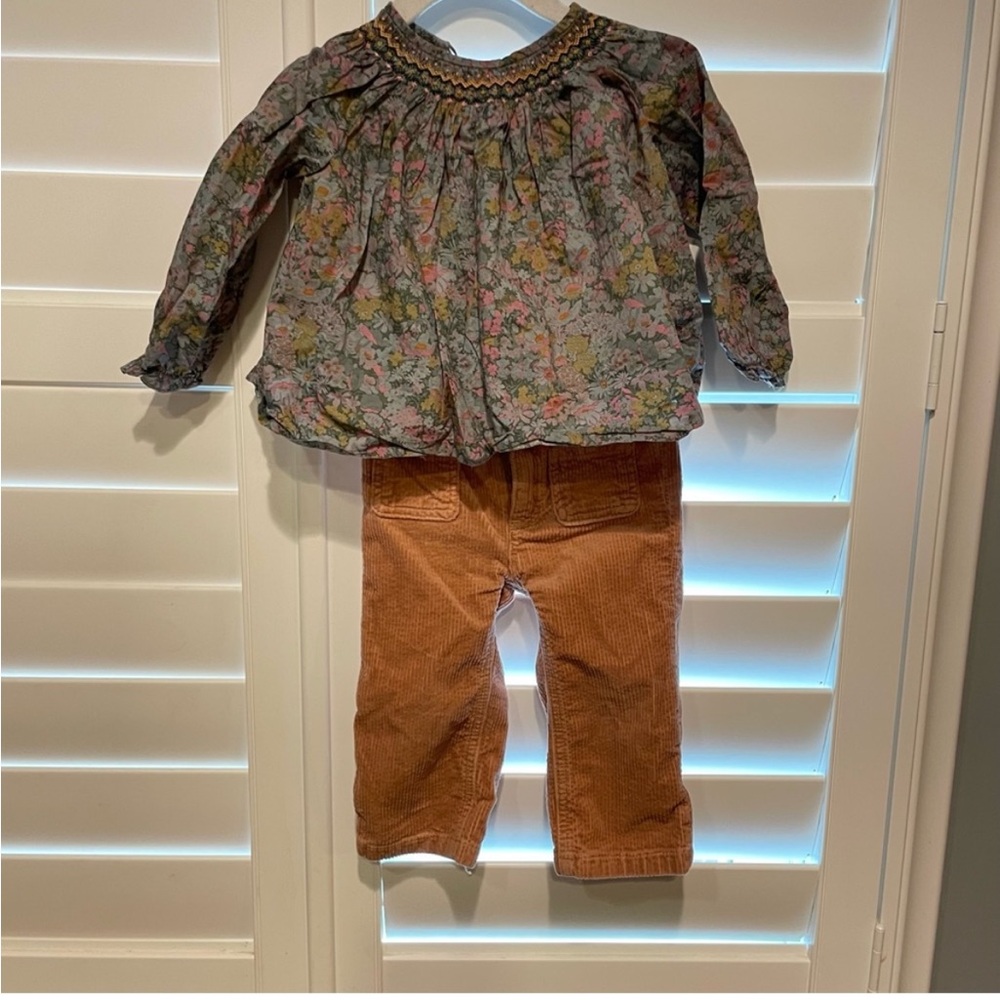 Bonpoint Floral Top and Brown Pants Set